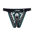 Thong sexy en dentelle noir et vert avec détails de glands et design ajouré femme - S / Vert (Entrejambe Ouvert)