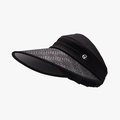 Women's black sun visor with woven straw brim and silver G logo detail for outdoors - Black
