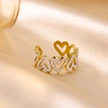 Elegant gold-plated heart-shaped open ring with white enamel accents on champagne satin - Gold-White Heart