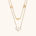 Double-layered 18K gold plated stainless steel necklace with white heart pendant - Gold Double Layer Heart Necklace