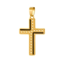 Detalle de colgante de cruz de acero dorado con diamantes de imitación y esmalte negro - HD-58 (Cruz Diamantes de Imitación Punto Esmalte Negro)