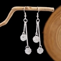 Silver ethnic tassel earrings with metallic spheres and chain on wood branch - Silver Wrapped Ball Tassel(E5774-18)