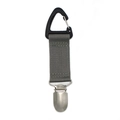 Clip per cappello grigia in nylon con moschettone nero e morsetto in metallo per viaggi - grigio scuro