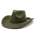 Detail of dark green wool felt jazz hat with silver star studs and fringe trim - M(56-58cm) / Army Green