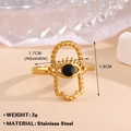 Adjustable golden stainless steel Hamsa ring with black Evil Eye bead, size 1.8x1.7cm - Gold Hamsa Hand / Gold