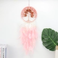 Pink tree of life dream catcher with crystal stones and soft feathers decoration - Pearl Pink Feather