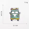 Cartoon planet embroidery patch featuring a vintage mint green bus with surfboard 6.2x5.1cm - Retro Bus Embroidery Patch