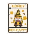 Vintage metal sign featuring a honey gnome and bees with a rustic weathered garden finish - 11740(5)