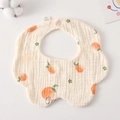 Floral petal gauze cotton baby bib in off-white with fresh orange prints and soft texture - Gauze Flower Scarf - Orange Grapefruit