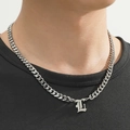 Silver Cuban chain necklace with gothic letter L pendant on a model neck - Silver Letter L
