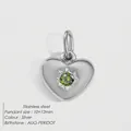 Silver stainless steel heart pendant with August peridot green gemstone 10x12mm - August Olive Green / Silver