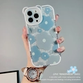 Blue plumeria flower phone case with bear ears for iPhone 15 Pro Max, transparent TPU - Blue Plumeria / iPhone 14 Pro Max
