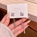 Elegant butterfly tassel drop earrings with sparkling clear zircons in silver finish - E6785 Silver