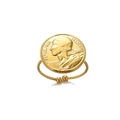 Anello in acciaio inossidabile placcato oro 18K con rilievo moneta e design a treccia - Anello con Moneta Ritratto in Oro Intrecciato (4961)