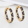 Golden hoop earrings with leopard pattern pavé zirconias and a secure clasp closure - Full Zircon Pattern Huggie-EA05-10
