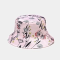 Dettaglio di un cappello da pescatore rosa con motivi floreali neri e accenti colorati - M(56-58cm) / Stampa Floreale Linea Dipinta a Mano Rosa (6# Colore)
