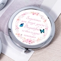 Silver folding compact mirror with pink floral wreath and blue butterfly design - Pink Flower Blue Butterfly