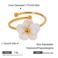 Waterproof stainless steel open ring with white flower and golden adjustable band - Gold White Flower Style