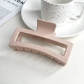 Matte pink 13cm shark hair claw clip in a square hollow design on a minimalist background - 13cm Extra Large Square Claw-Korean Pink
