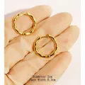Bamboo-style gold plated hoop earrings with 2cm diameter and polished metallic finish - Gold