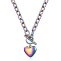 Rainbow heart pendant necklace with letter H and OT toggle clasp in stainless steel - Letter H