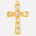 Minimalist gold-plated 304 stainless steel cross pendant with clear glass crystals - Gold-White Rhinestone