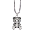 Collana con orsetto in acciaio al titanio con incisione TOY e catena a scatola stile hip-hop - Orso Cicciottello / 70cm