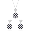 Set gioielli a scacchi con collana a cuore e orecchini coordinati in finitura argento - Argento