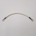 Detail view of a cream leather handbag handle with metallic silver carabiner hooks - 30cm / Beige with Silver Hook