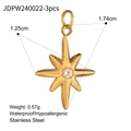 Ciondolo a stella ottagonale in acciaio dorato con zircone bianco per collane DIY - 3 Ciondoli Stella Ottagramma-JDPW240022-3pcs