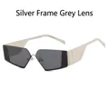 Y2K rimless sunglasses with futuristic silver geometric frame and dark grey lenses - Silver Frame Grey Lens
