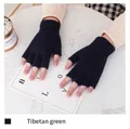 Knitted wool fingerless gloves in navy blue for autumn and winter warmth - One Size / Navy Blue