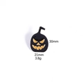 Detail showing 30mm black Halloween pumpkin enamel pin with size and weight dimensions - Pumpkin