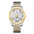 Waterproof men's wristwatch with gold silver hollow dial and stainless steel strap - 9-Bead Two-Tone Strap Skeleton White Dial