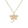 Macro detail of gold dragonfly pendant encrusted with sparkling white cubic zirconia - Dragonfly Full Zirconia Shiny Gold Chain Style (CN001925YH)