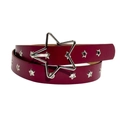 Deep red leather belt featuring silver star buckle and matching metallic star-shaped studs - Red Pentagram