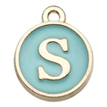 Letter S pendant with golden frame and light blue enamel for DIY jewelry making - 1 Piece (12x14mm) / Mint Green - Letter S