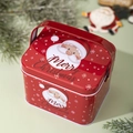 Red Christmas tin gift box with handle and Santa Claus print for cookies and candy - Christmas Handle Tin Style A (Red Santa)