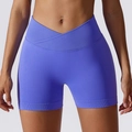 Pantaloncini yoga senza cuciture a vita alta viola scuro con vita a V e trama a costine - S / Blu e Viola