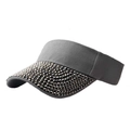 Chic grey sun visor hat with sparkling rhinestone studs on the brim for summer fashion - Grey + Gunmetal Rhinestones