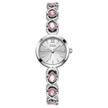 Montre GEDI luxe argentée pour femme avec bracelet cristal rose et cadran rond - Boîtier Argent Cadran Blanc Pierres Roses Bracelet Argent