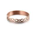 Rose gold infinity bangle for women with double row cubic zirconia and shell inlays - Rose Gold Infinity Mother of Pearl Style (KB119192-KFC)