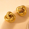 Elegant gold twisted knot earrings with polished finish on a warm clay background - Gold Twist Knot Shape (BJGE0721)