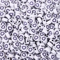 Flat round white acrylic beads featuring purple heart patterns for DIY jewelry making - 4x7mm White With Black Hollow Heart (100pcs)