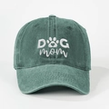 Vintage dark green DOG MOM embroidered baseball cap made of washed cotton fabric - Dark Green