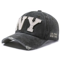 Casquette de baseball vintage gris foncé délavé avec broderie NY blanche et usée - Réglable / Vert Militaire