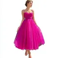 Abito fucsia in tulle con spalline e gonna ampia per feste ed eventi eleganti - US size 2 (S) / Rosa Rosso