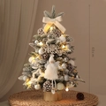 60cm flocked mini Christmas tree with white angels, bows and warm LED lights - Snow White 60cm
