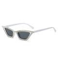 Lunettes de soleil œil de chat blanches avec cristaux sertis main et verres foncés - Blanc Cassé Gris