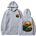 Grey Alligator Alcatraz hooded sweatshirt with colorful graphic print on front and back - Light Gray